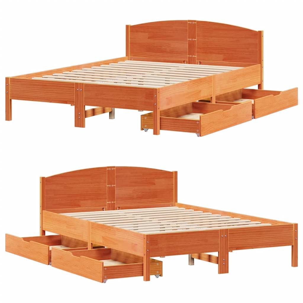 sengeramme uden madras 140x200 cm massivt fyr gyldenbrun