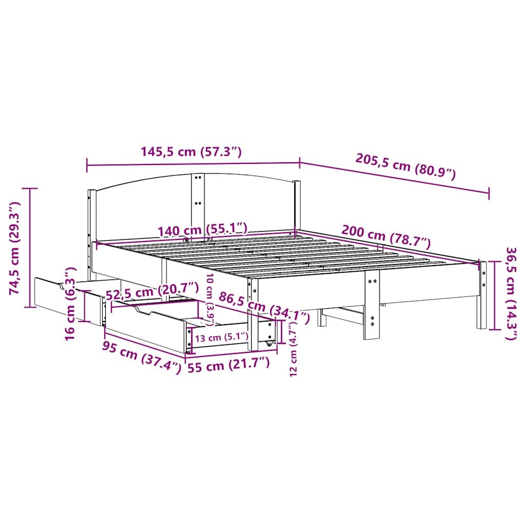 sengeramme uden madras 140x200 cm massivt fyr gyldenbrun