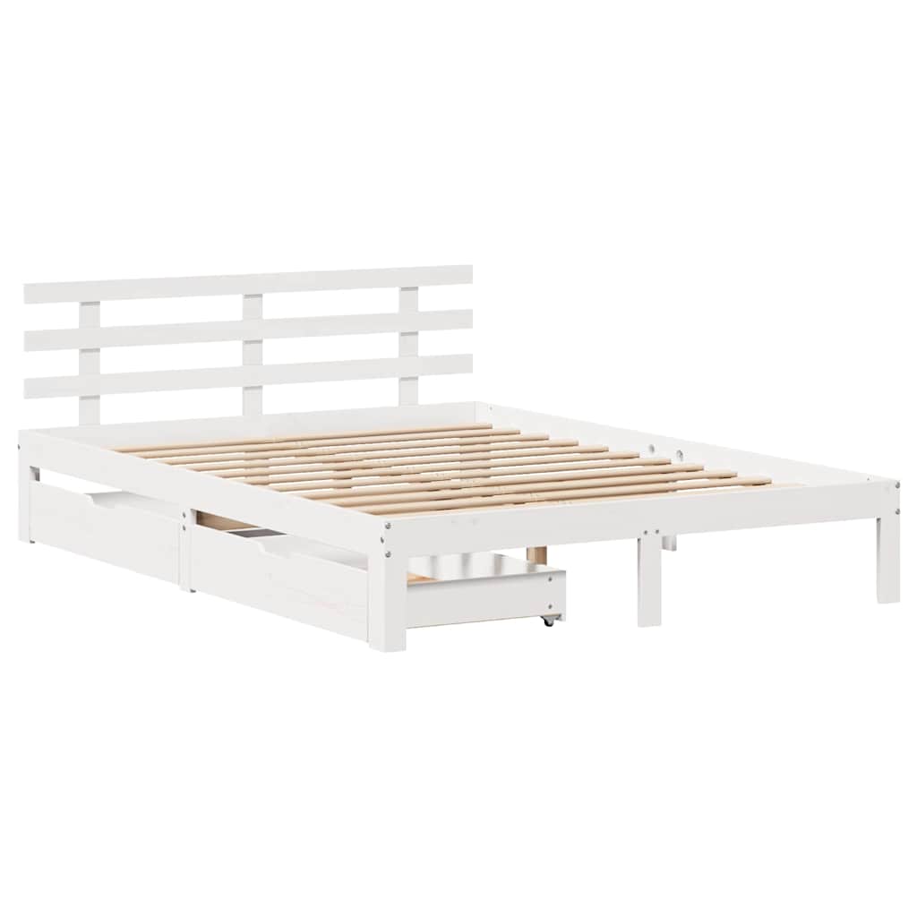 sengeramme med skuffer 135x190 cm massivt fyrretræ hvid