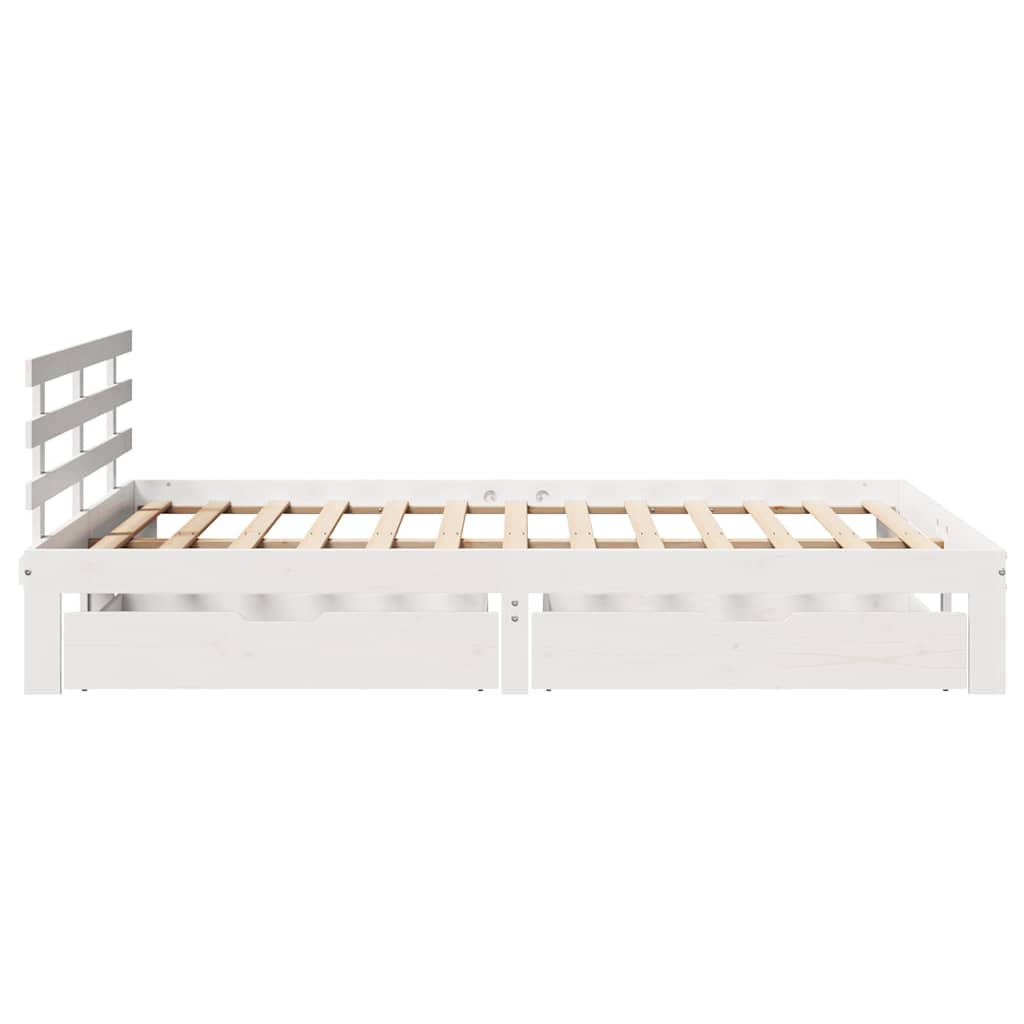 sengeramme med skuffer 135x190 cm massivt fyrretræ hvid