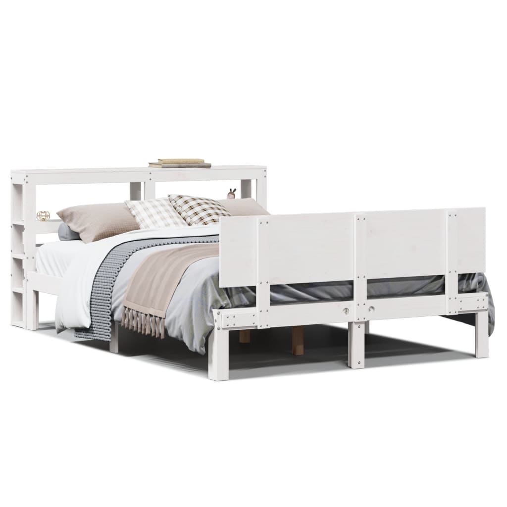 sengeramme med sengegavl 150x200 cm massivt fyrretræ hvid