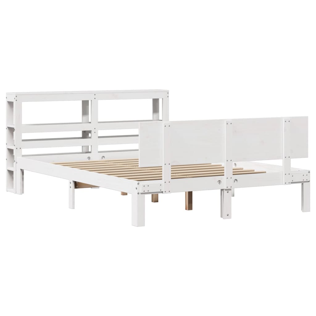 sengeramme med sengegavl 150x200 cm massivt fyrretræ hvid