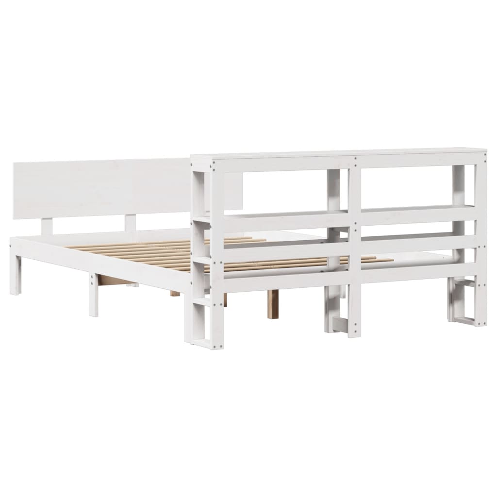 sengeramme med sengegavl 150x200 cm massivt fyrretræ hvid