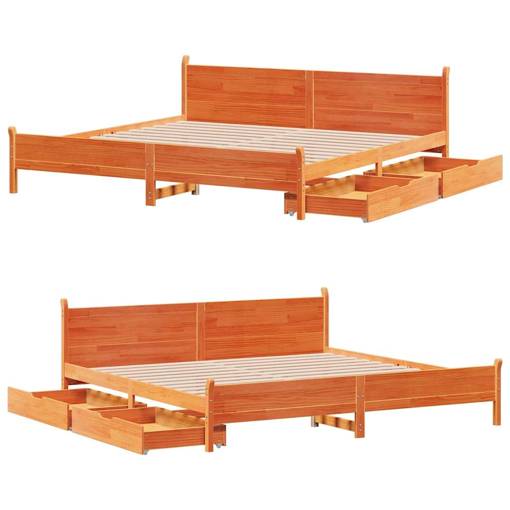 sengeramme uden madras 200x200 cm massivt fyrretræ gyldenbrun
