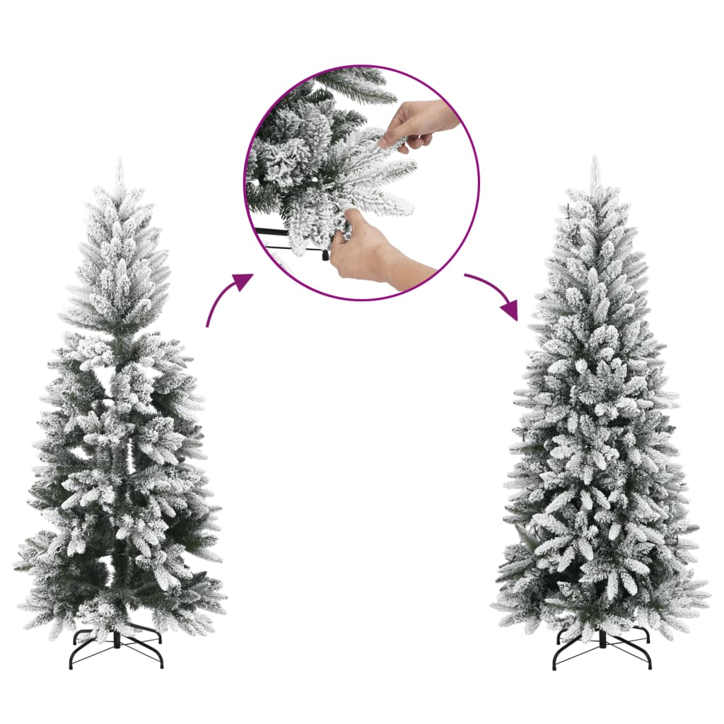 kunstigt smalt juletræ med sne 210 cm PVC og PE
