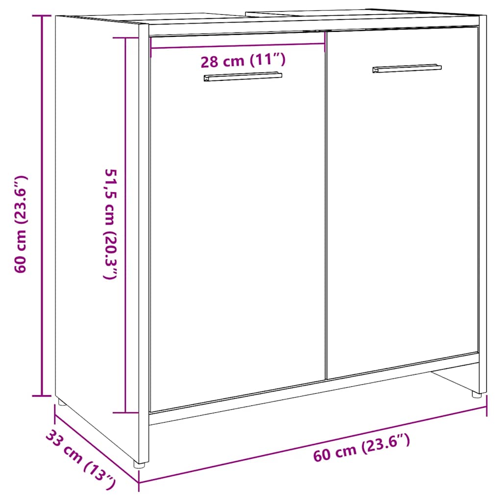underskab til badeværelse 60x33x60 cm konstrueret træ kunsteg