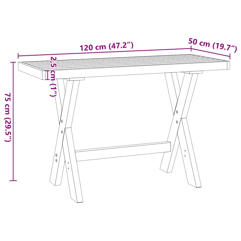 skrivebord NOAIN X-formede ben 120x50x75cm massivt træ fyrretræ