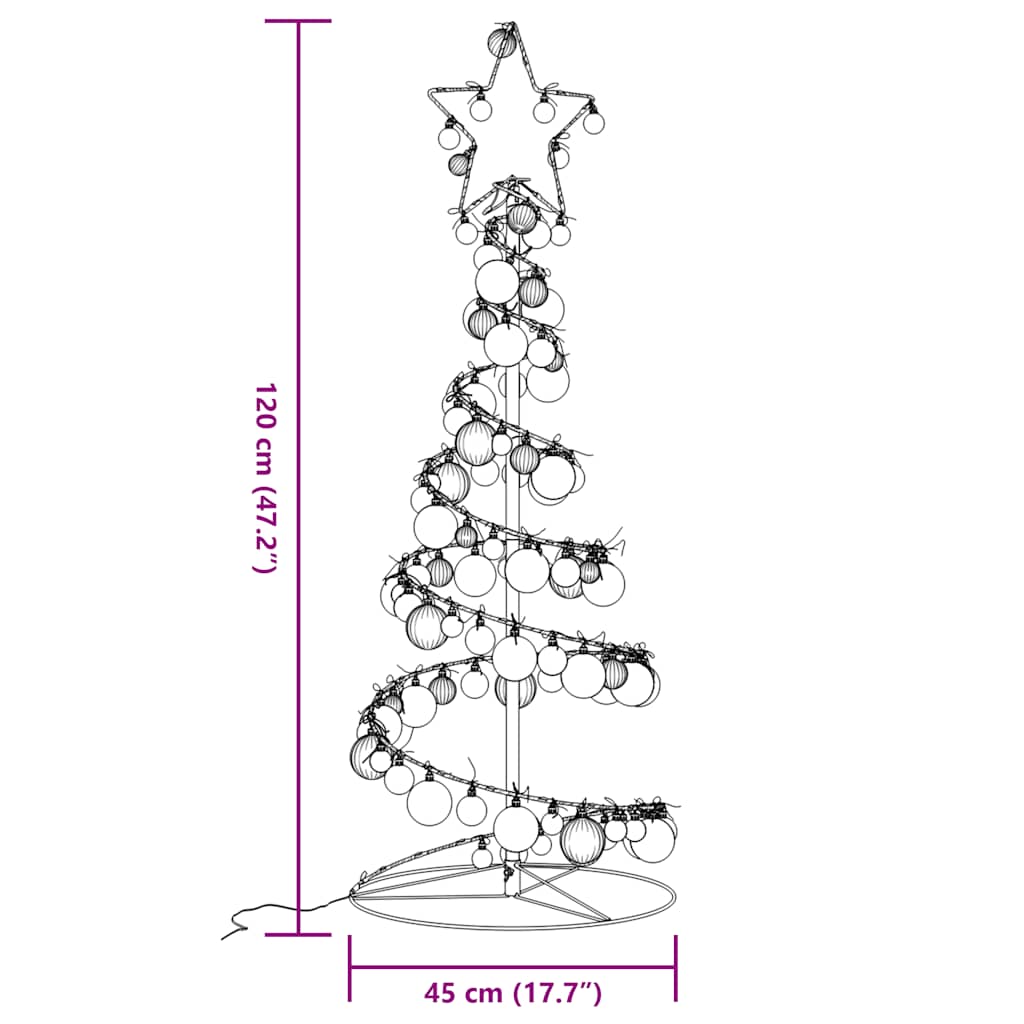 LED-juletræ med kugler 80 LED'er 120 cm varmt hvidt lys