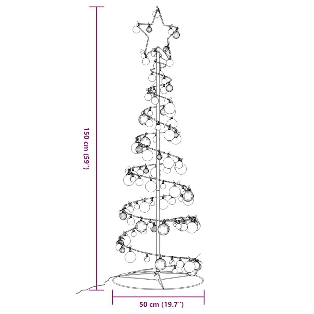 LED-juletræ med kugler 100 LED'er 150 cm varmt hvidt lys