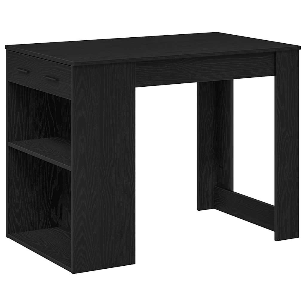 skrivebord med skuffe og hylde 102x62x77,5 cm sort-eg