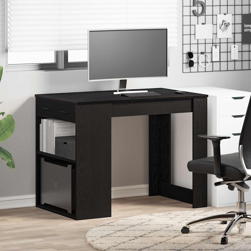 skrivebord med skuffe og hylde 102x62x77,5 cm sort-eg