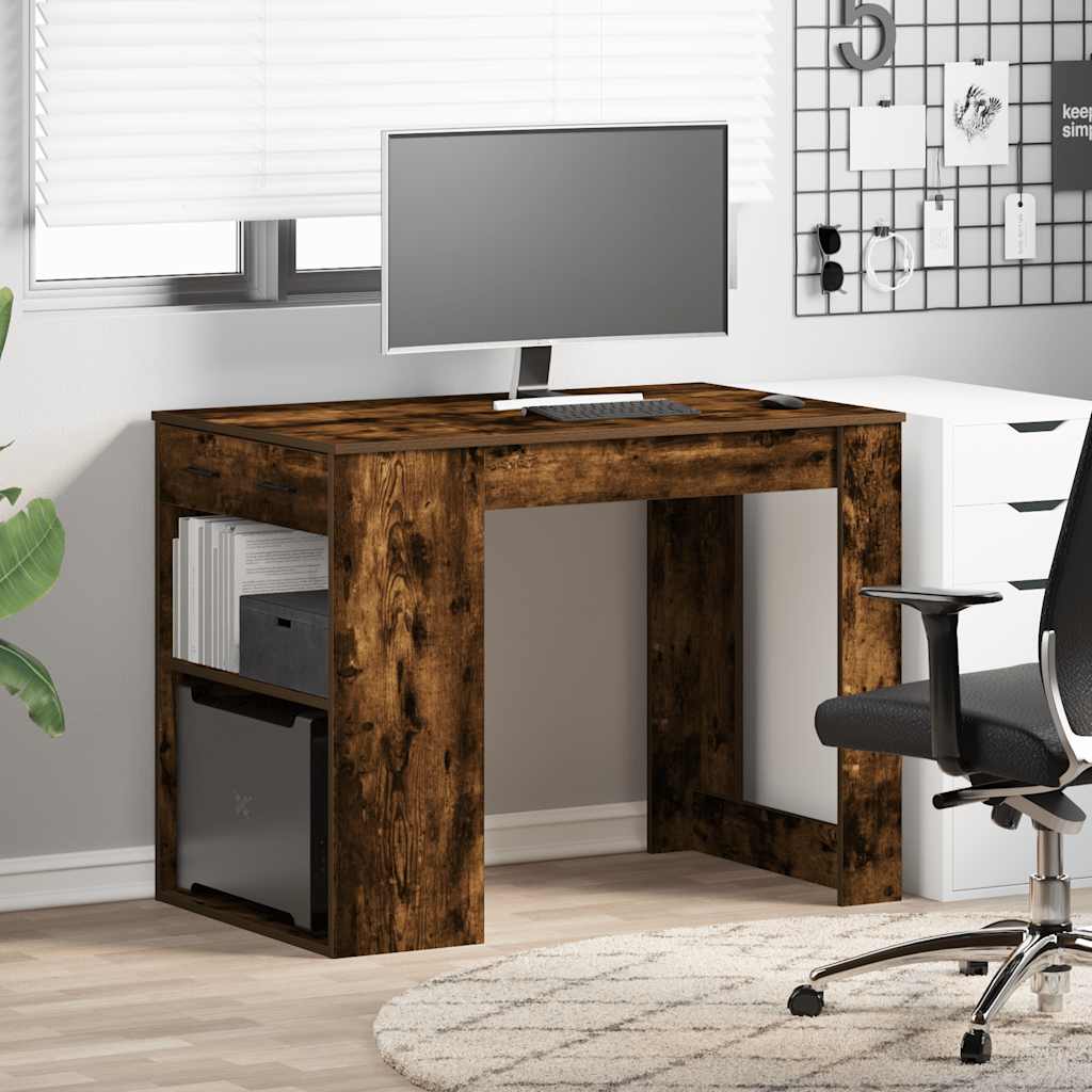 skrivebord med skuffe og hylde 102x62x77,5cm røget egetræsfarve