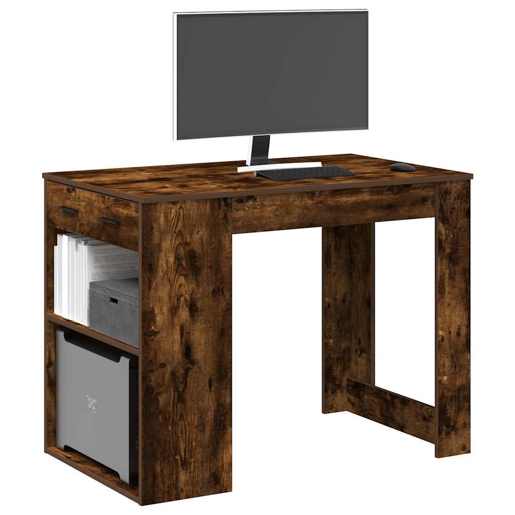 skrivebord med skuffe og hylde 102x62x77,5cm røget egetræsfarve
