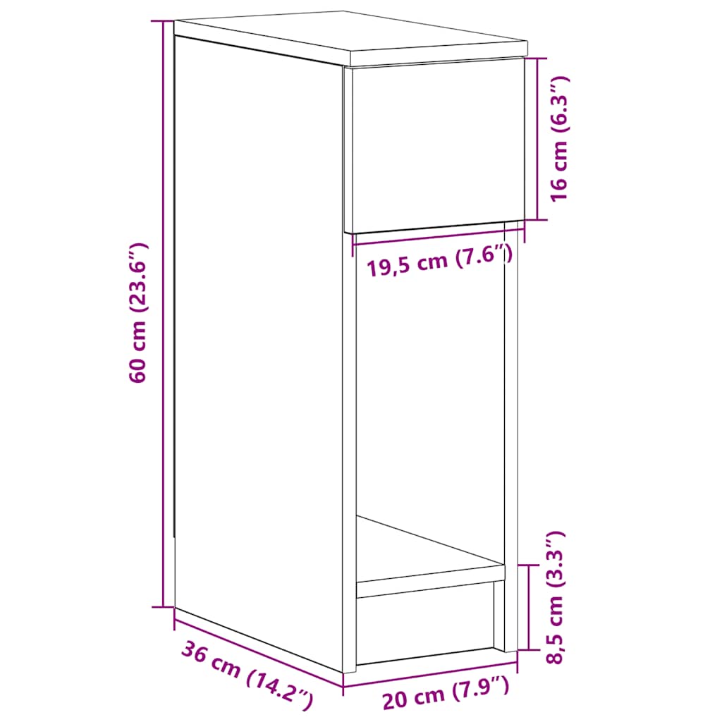 sengebord med skuffe 20x36x60 cm hvid