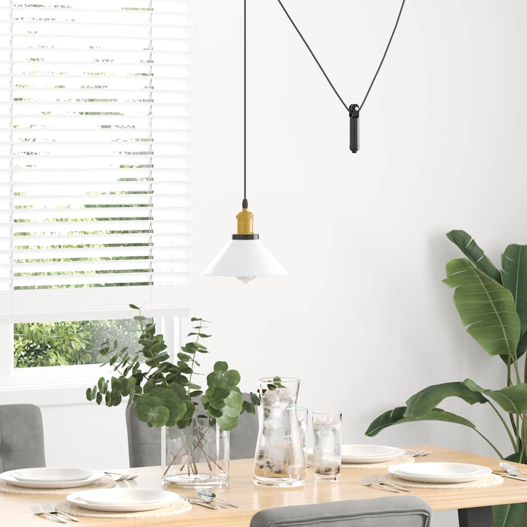 pendellampe højdejusterbar E27 Ø 22 cm metal glans hvid