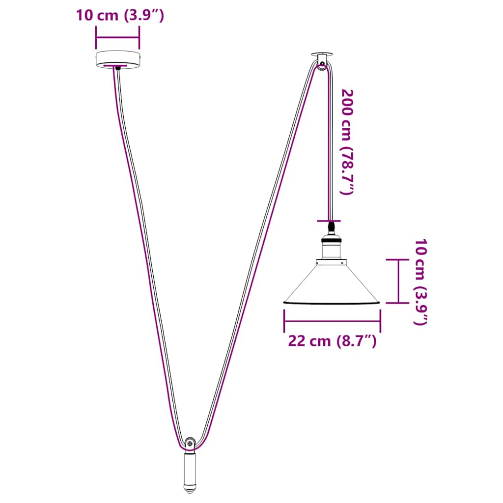 pendellampe højdejusterbar E27 Ø 22 cm metal glans hvid