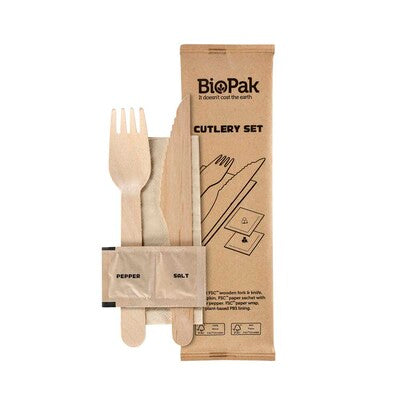 Bestiksæt , træ, træ, Knife Fork Pepper/Salt Napkin, Pakke med 250 sæt, Fødevaregodkendt