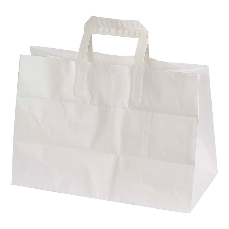 Papirbærepose, 350 x 170 x 245 mm, flat bag, 17 l, Papir, hvid, pakke a 200 stk, Fødevaregodkendt