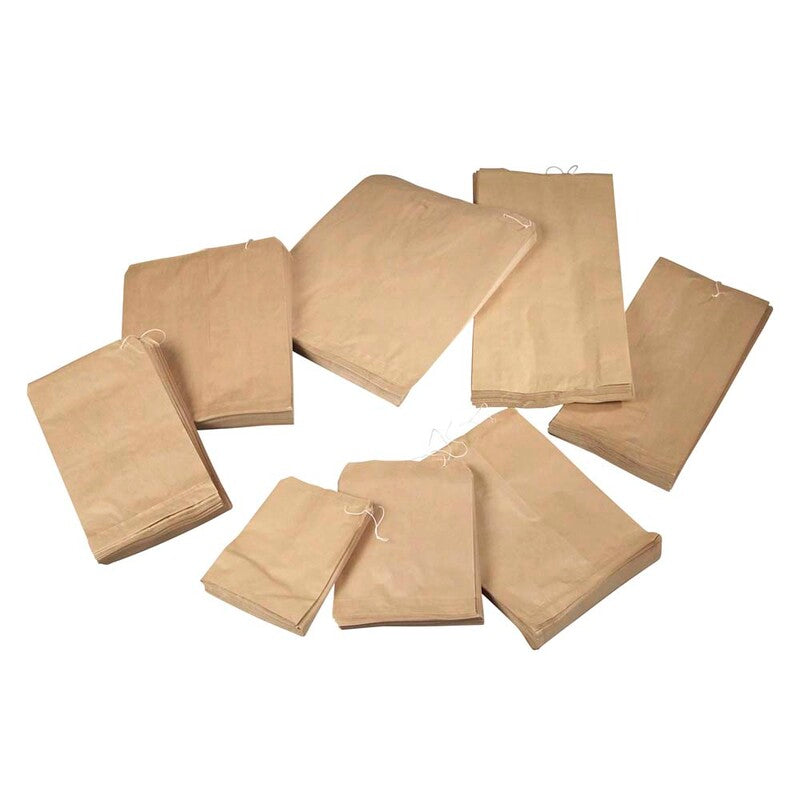 Bagerpose, 210 x 275 x 270 mm, flat bag, Papir, brun, pakke a 1000 stk, 1,5 kg med Snor, Fødevaregodkendt