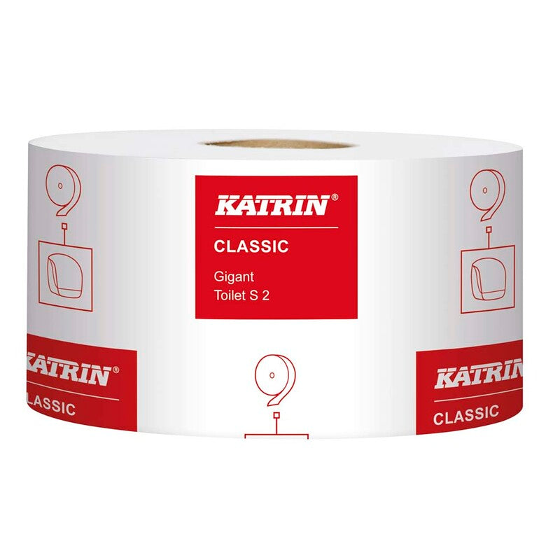 Toiletpapir Jumbo, Katrin, Gigant S, 2 lag, hvid x 200.00m, kasse a 12 ruller