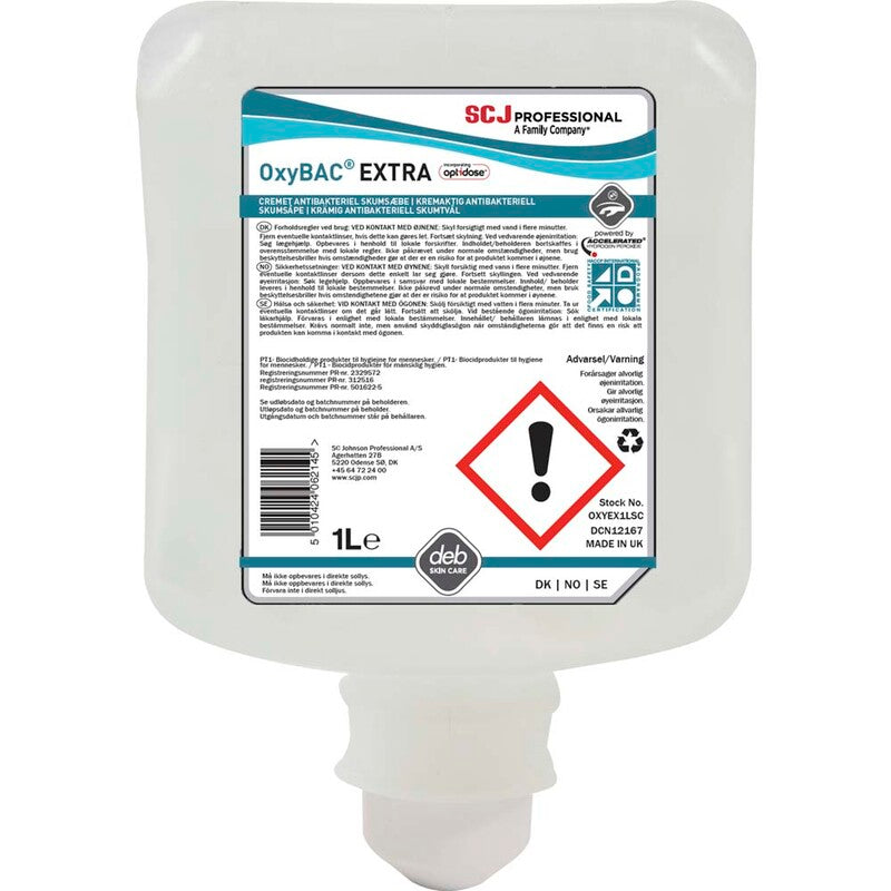 Skumsæbe, Deb, Oxybac Extra, refill, 1 l