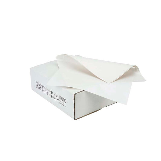 Stanset papir, flat bag, 45 g/m2, 370, x 500 mm, Papir + PE, hvid, almindelig, pakke a 10 kg, palle a 60 kartoner, Fødevaregodkendt