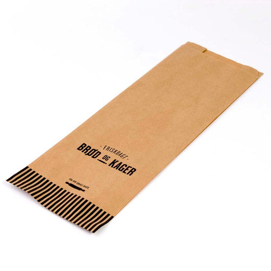 Bagerpose, 160 x 455 mm, flat bag, Papir, brun, Printed, pakke a 500 stk, Friskbagt Brød Og Kager, Fødevaregodkendt