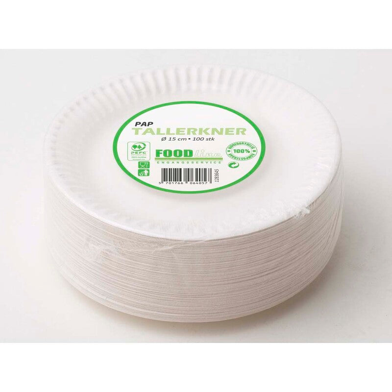 Tallerken Kaffe, Rund, indvendig diameter 150.0 mm, Papir + PE, hvid, komposterbar, pakke a 100 stk, kasse a 20 pakker, palle a 30 kartoner, Fødevaregodkendt