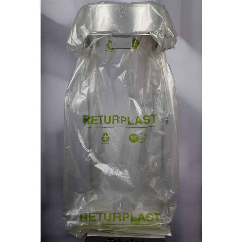 Affaldssække, 56 µm, 850 x 1550 mm, genanvendt LDPE, transparent, 240 l, rulle a 10 poser, Returplast