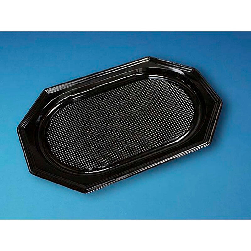 Cateringfad, Oval, 450 x 300 x 25 mm, A-PET, sort, Medium, karton a 10 x 10 stk, Fødevaregodkendt