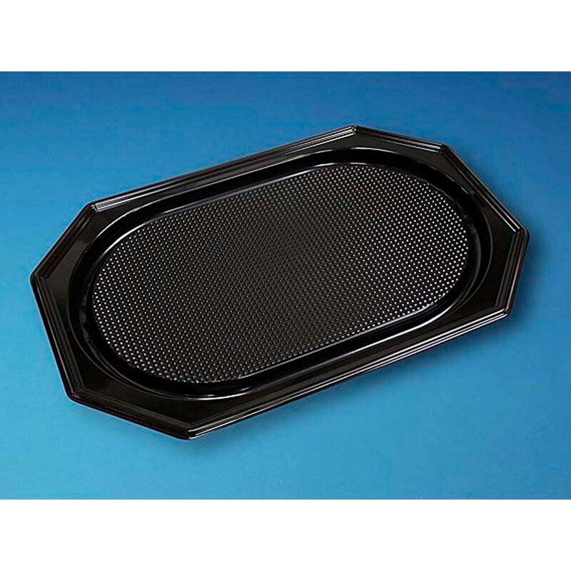 Cateringfad, Oval, 550 x 360 x 30 mm, A-PET, sort, Large, karton a 10 x 10 stk, Fødevaregodkendt