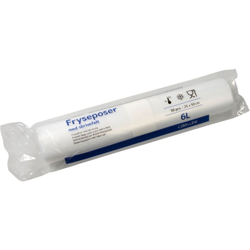 Fryseposer, 32 µm, 250 x 500 mm, LD-PE, transparent, 6 l, rulle a 30 stk, Fødevaregodkendt
