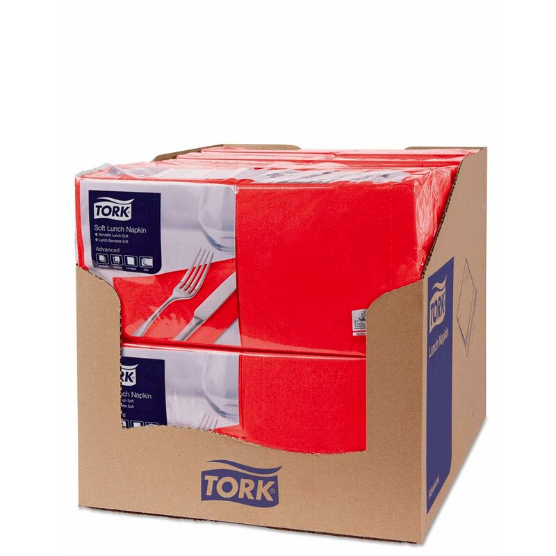 Frokostservietter, Tork, Advanced, 1/4-fold, 3 lag, rød, 326mmx330mm, 16g/m2, karton a 1500 stk, FSC Mix Credit