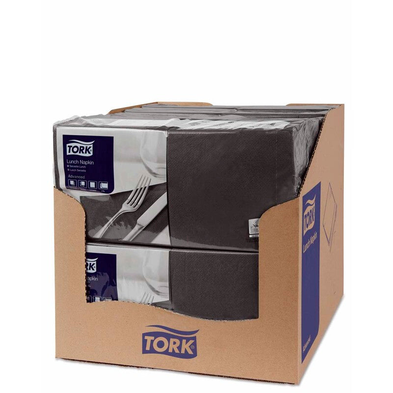 Frokostservietter, Tork, Advanced, 1/4-fold, 2 lag, sort, 330mmx330mm, karton a 2000 stk, FSC Mix Credit