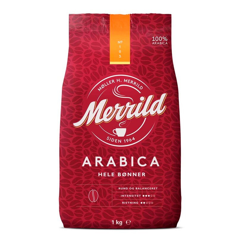 Kaffe helbønner, Merrild Arabica, Arabica, pose a 1 kg