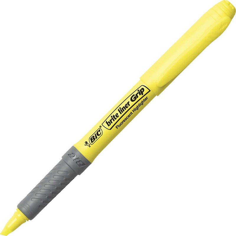 Tekstmarker, Bic Brite liner Grip, 1,6-3,3MM, Skrå spids, gul, 12 Units