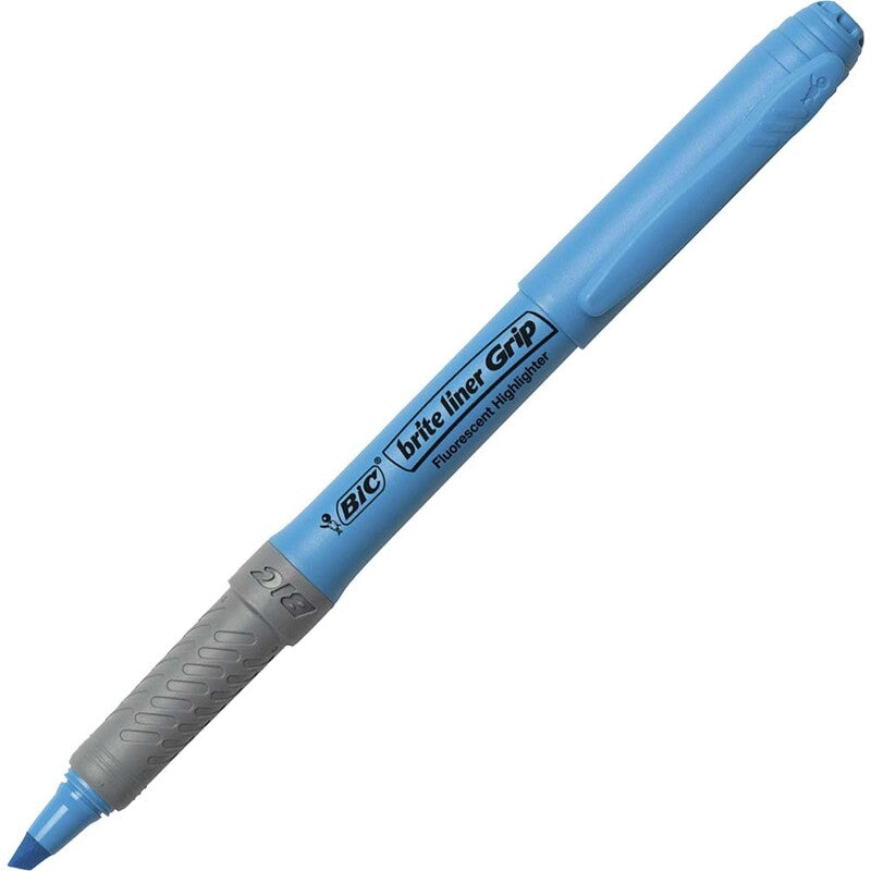 Tekstmarker, Bic Brite liner Grip, 1,6-3,3MM, Skrå spids, blå, 10 Units