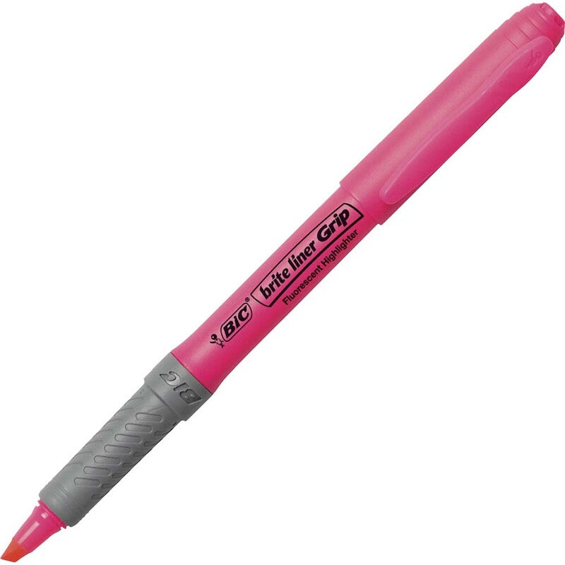 Tekstmarker, Bic Brite liner Grip, 1,6-3,3MM, Skrå spids, pink, 12 Units