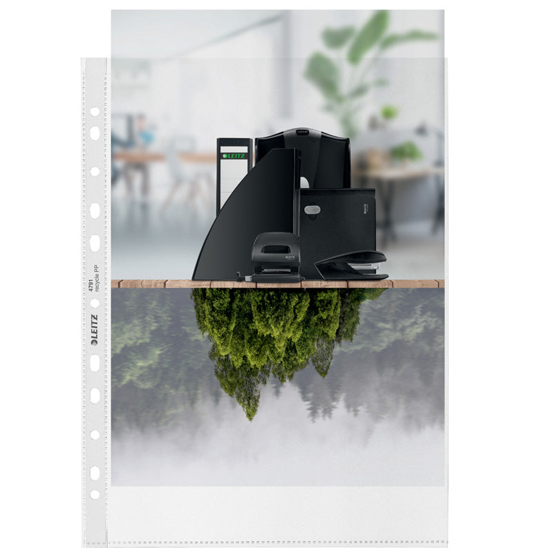Plastlomme, Leitz Recycle, transparent, 100µm, 210x297mm, plastik, pakke a 100 stk