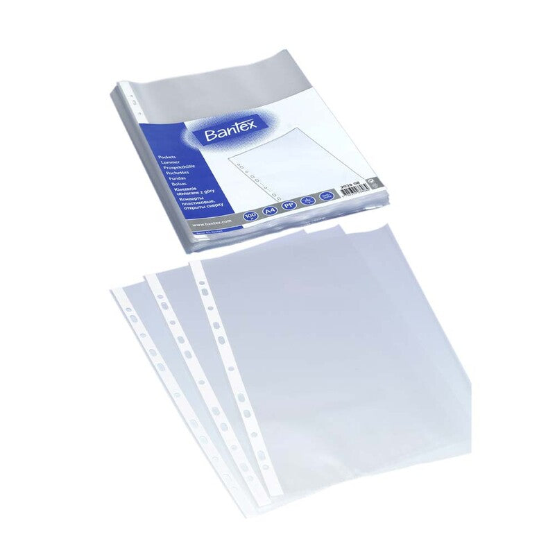Plastlomme, Bantex, transparent, 40µm, 210x297mm, plastik, pakke a 100 stk