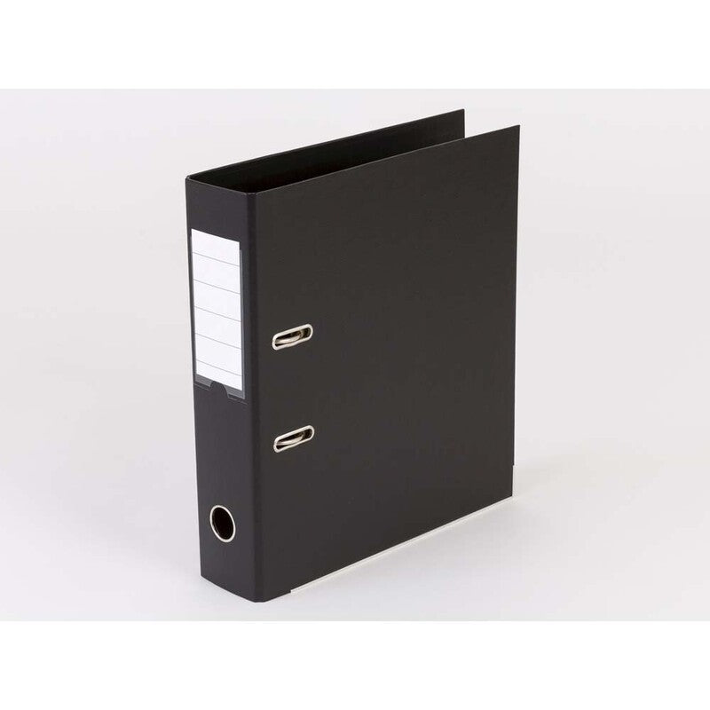 Brevordner, Q-Line, sort, Metalskinne, 75mm, 210x297mm, antal ringe: 2, 10 Units
