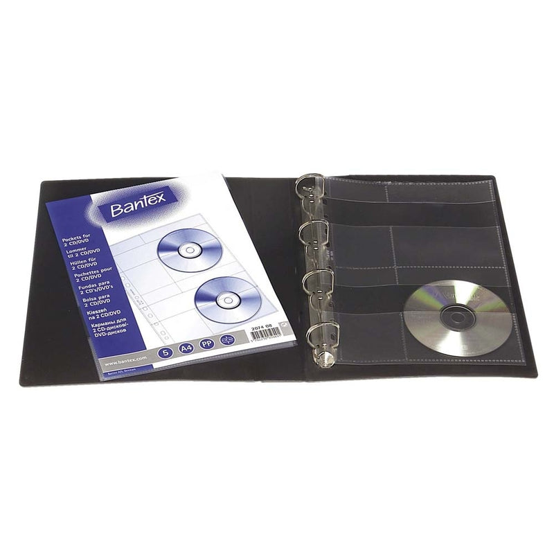 CD lomme, Bantex, transparent, 210x290mm, antal ringe: 4, plastik, pakke a 5 stk