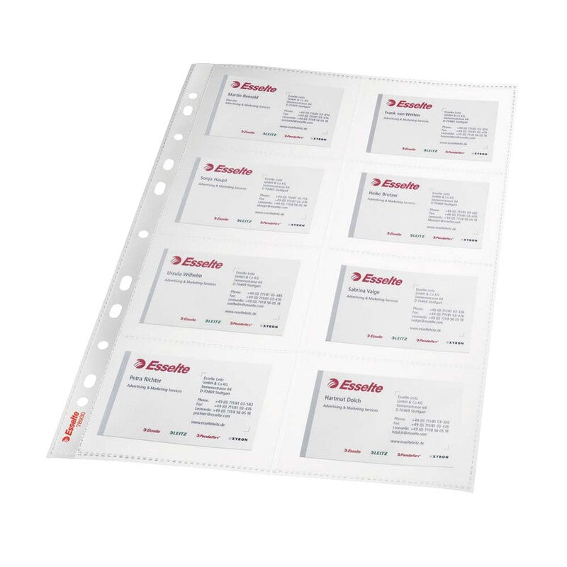 Plastlomme, Esselte, transparent, Til 16 visitkort, pakke a 10 stk