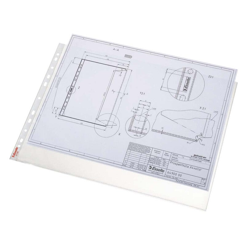 Plastlomme, Esselte, transparent, TVÆRFORMAT, 80µm, 297x420mm, plastik, pakke a 50 stk