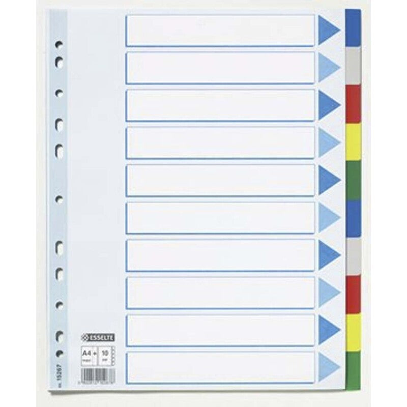 Faneblad, Esselte, A4,210x297mm, 10-delt, assorteret, Pakke med 10 sæt