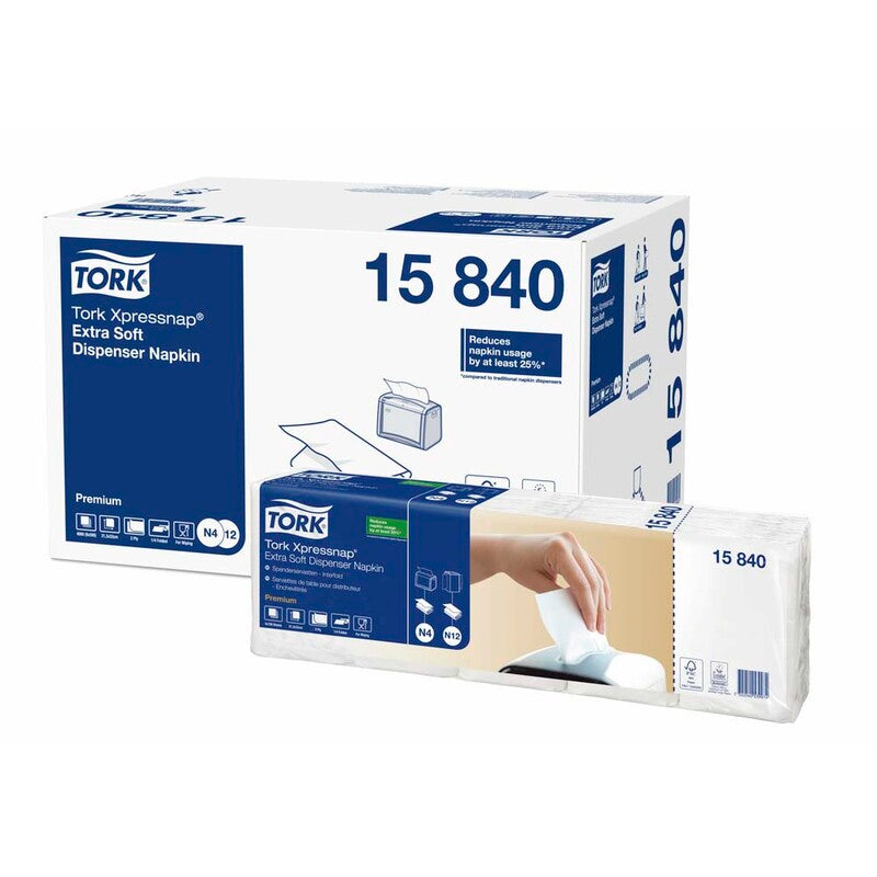 Servietter til dispenser, Tork, N4, 1/4-fold, hvid, 330mmx213mm, 17g/m2, pakke a 4000 stk, FSC Mix Credit