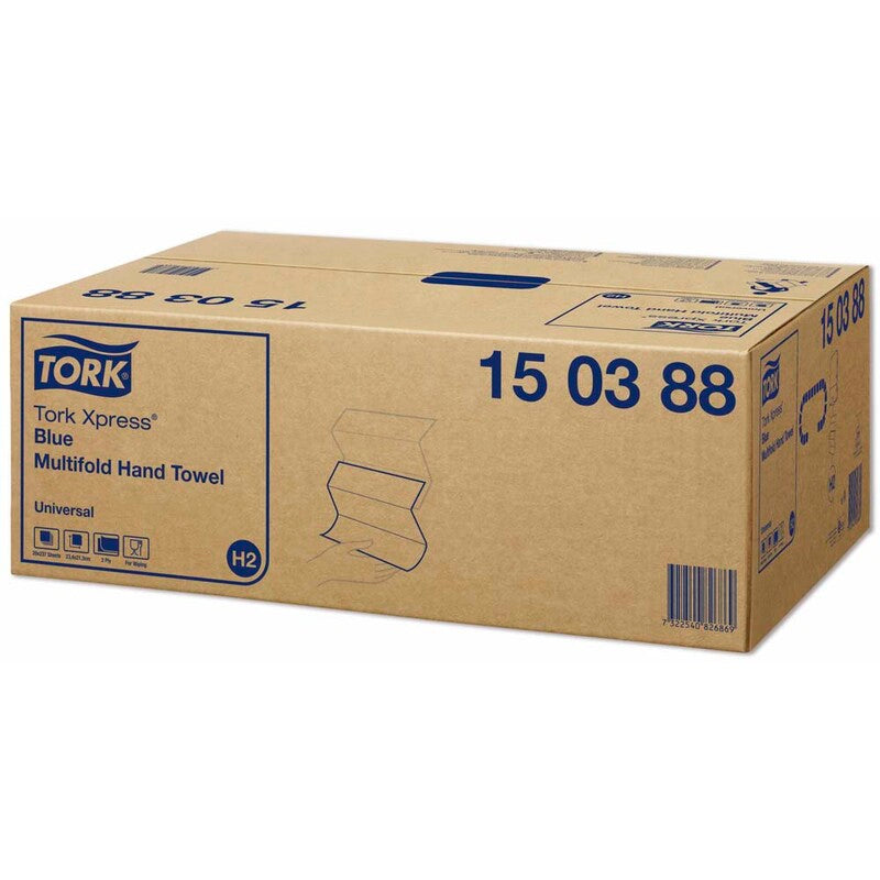 Papirhåndklæder ark, Tork, Premium Extra Soft, H2, 2 lag, blå, 213mmx234mm, æske a 4740 ark, FSC Recycled Credit