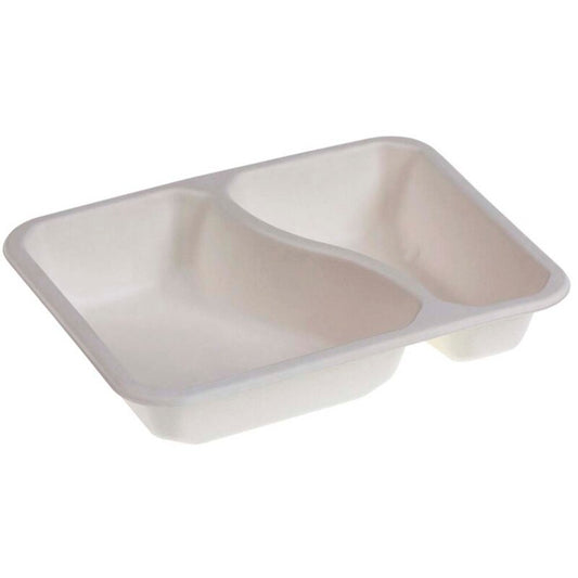 Bagassebakke, 2-rums, 1050 ml, 227x178x45mm, Sukkerrør, hvid, karton a 250 stk