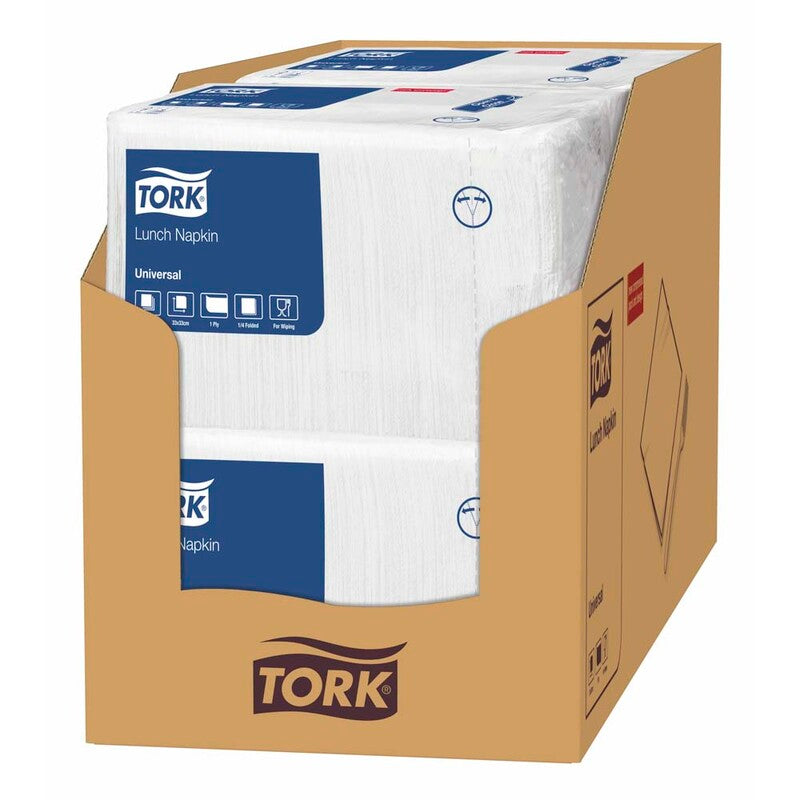 Frokostservietter, Tork, Universal, 1/4-fold, 1 lag, hvid, 326mmx330mm, karton a 4000 stk, FSC Mix Credit