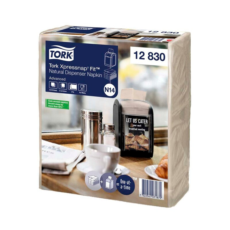 Servietter til dispenser, Tork, N14, 2-fold Xpresssnap Advanced, 2 lag, natur, 165mmx213mm, pakke med 4320 stk, FSC Recycled Credit